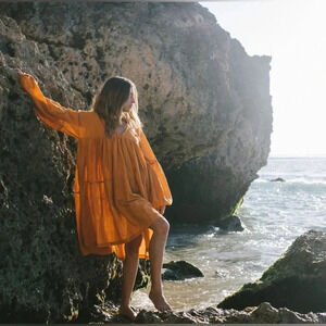 NEW A PERFECT NOMAD Symi Dress Trapez Organic Cotton Ochre Orange One Size